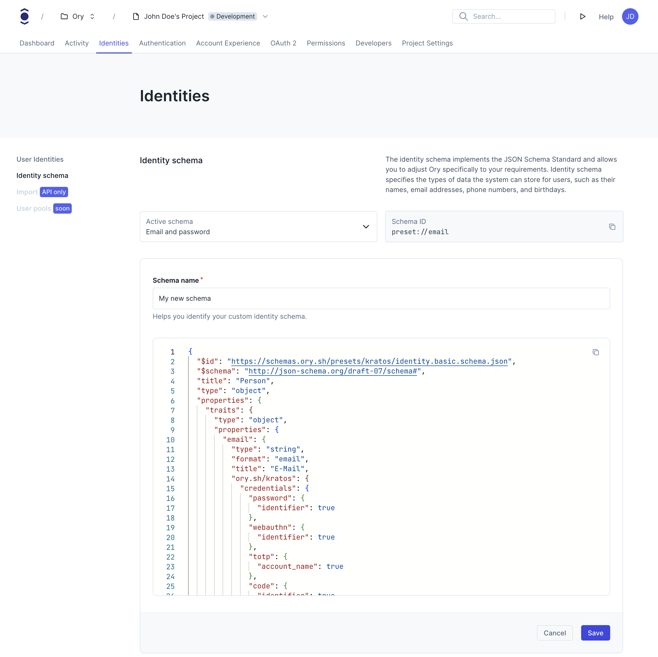 Create a new schema